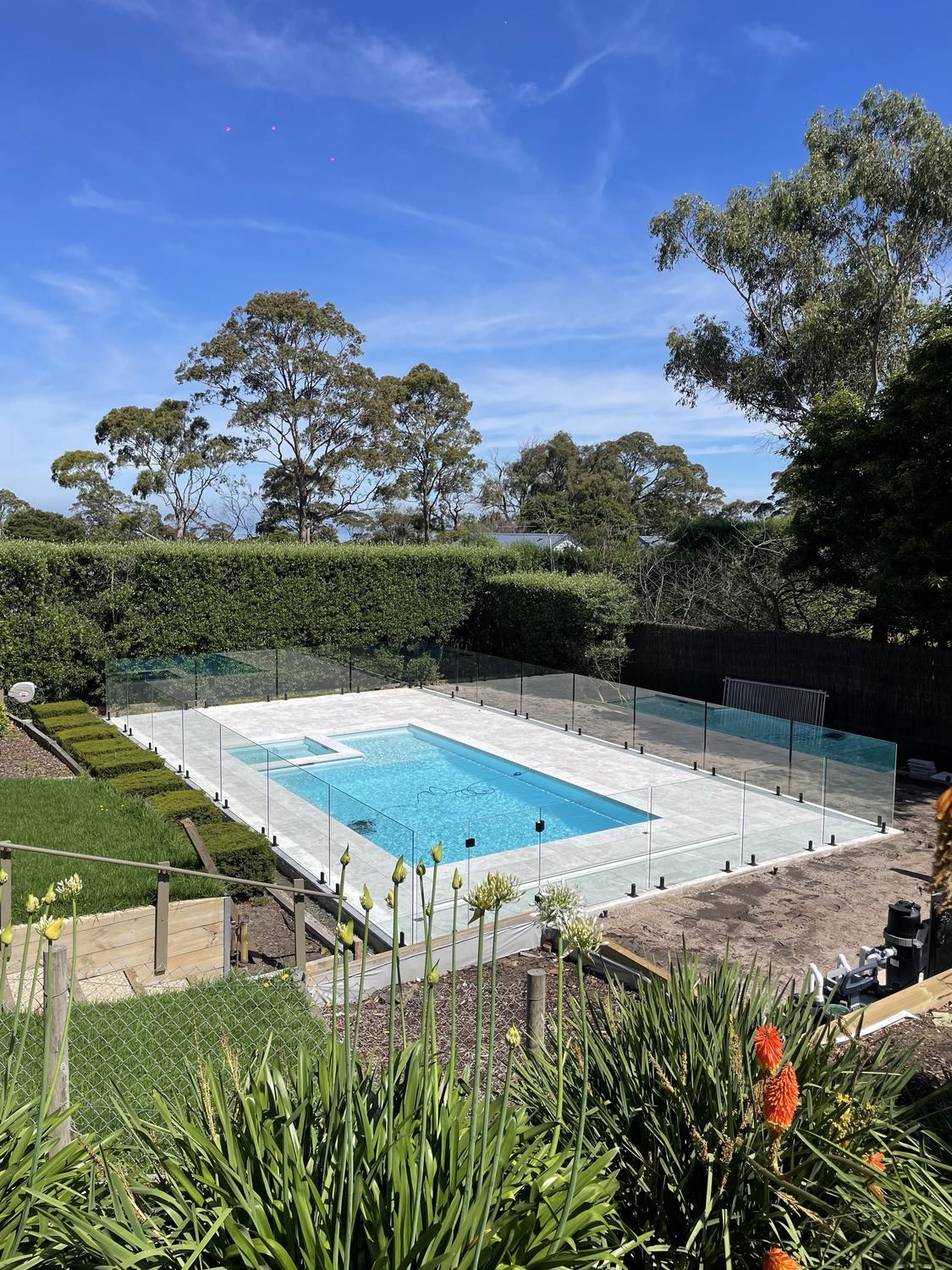 Frameless glass pool fence from above